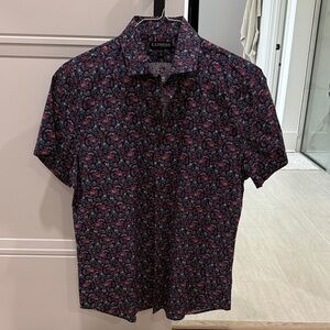 Express Men's Casual Floral Shirt - Navy and Crimson